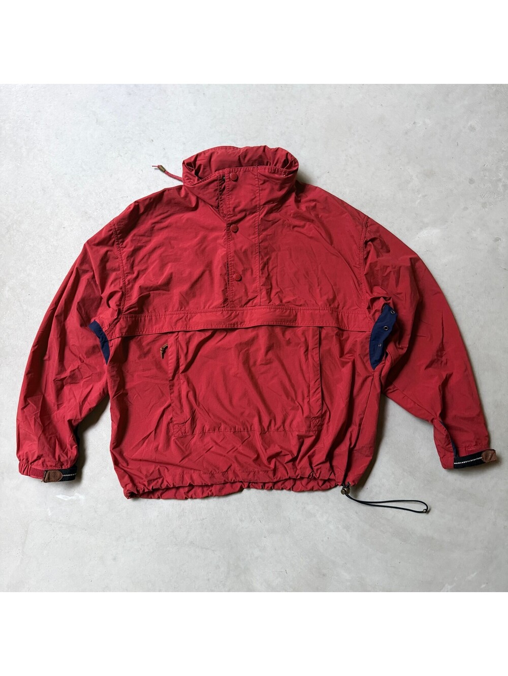 Vintage 90s Anorak Windbreaker Pullover Jacket Hideaway Hood Red Saint Johns Bay